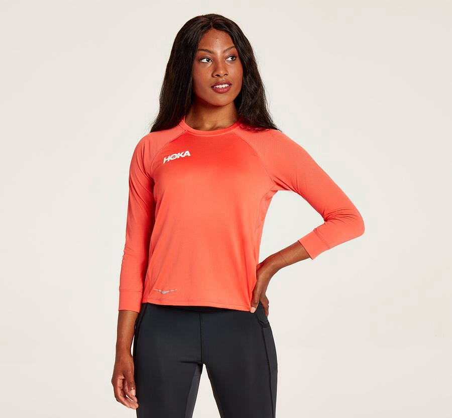 Hoka One One Tops Womens Orange - Performance 3/4 Sleeve - 02875AMND